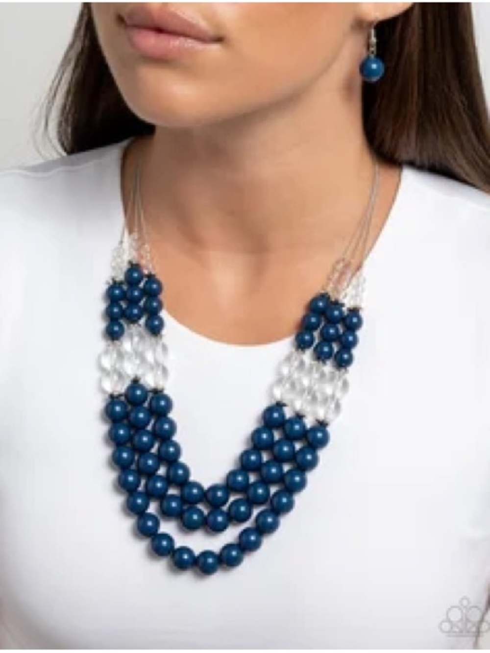 Elegant Navy Beaded Multi-Strand Necklace with Matching Earrings